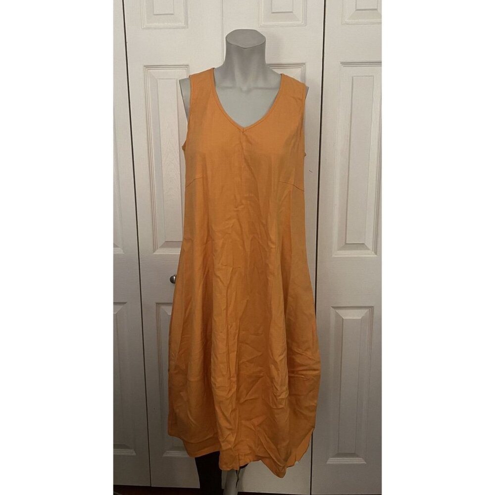 Wynne Collection Orange Linen Sleeveless Midi Dress Size Small